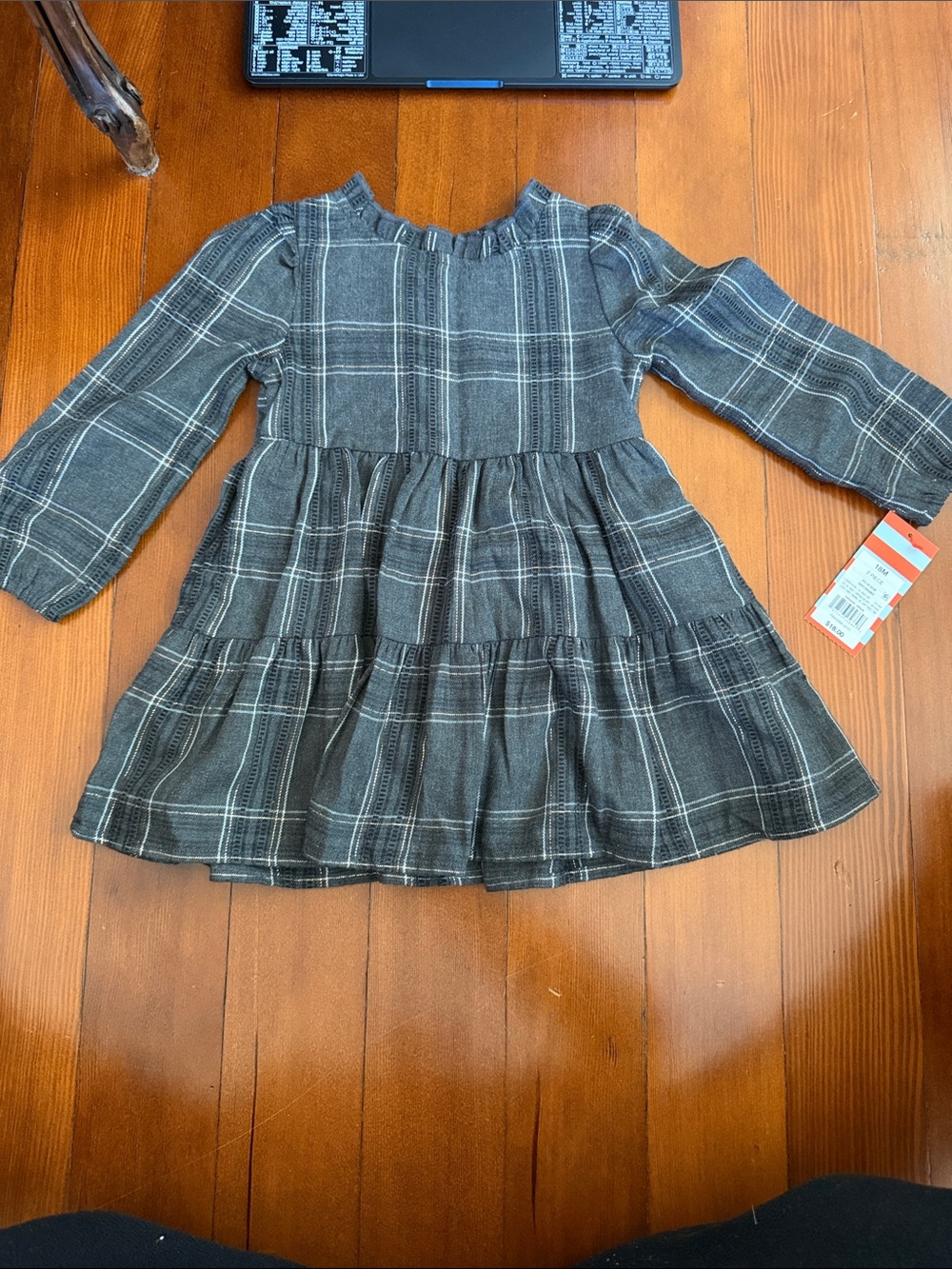 Cat & Jack Gray Plaid Tiered Long-Sleeve Dress